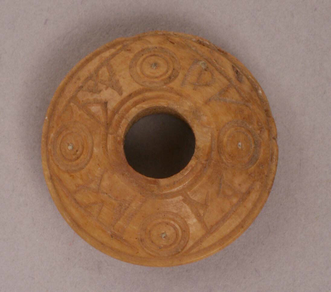 Button or Bead, Bone; incised and inlaid with paint 