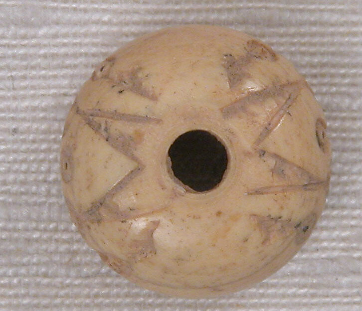 Button or Bead, Bone; incised and inlaid with paint