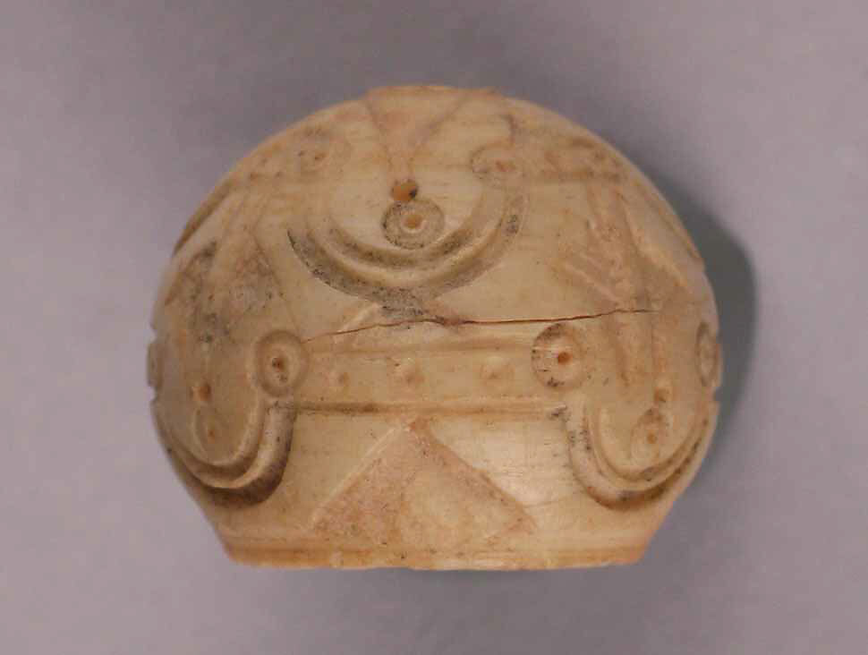 Button or Bead, Bone; incised and inlaid with paint 