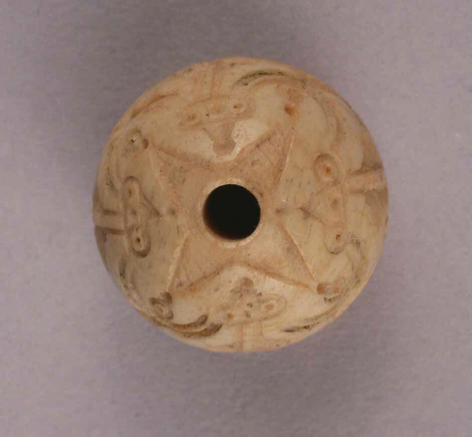 Button or Bead, Bone; incised and inlaid with paint