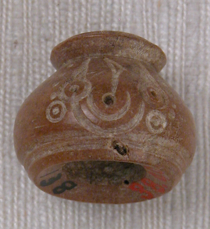 Button or Bead, Bone; incised and inlaid with paint