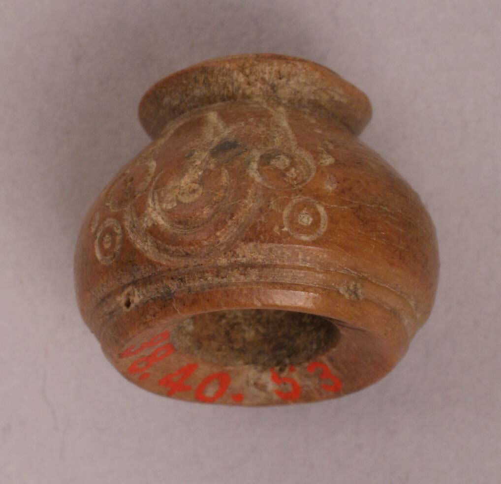 Button or Bead, Bone; incised and inlaid with paint 