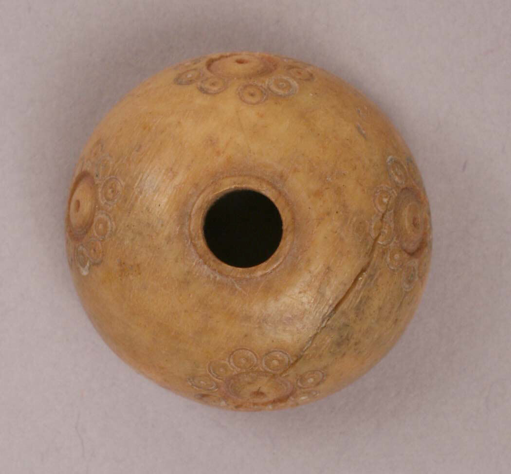 Button or Spindle Whorl, Bone; incised and inlaid with paint 