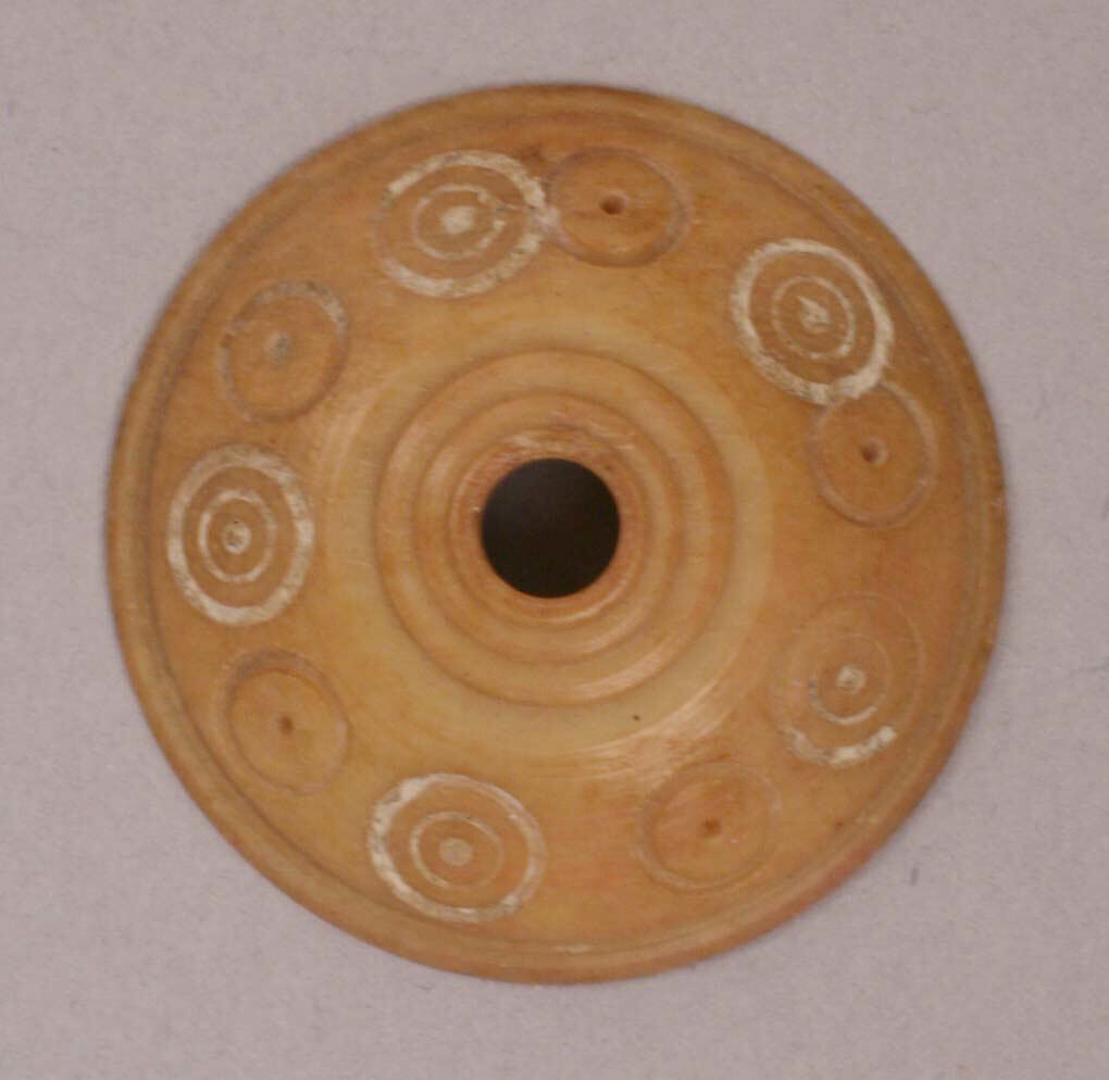 Button or Bead, Bone; tinted, incised, and inlaid with paint 
