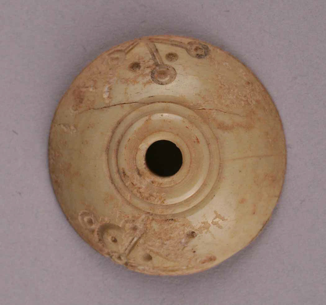 Button or Bead, Bone; incised and inlaid with paint 