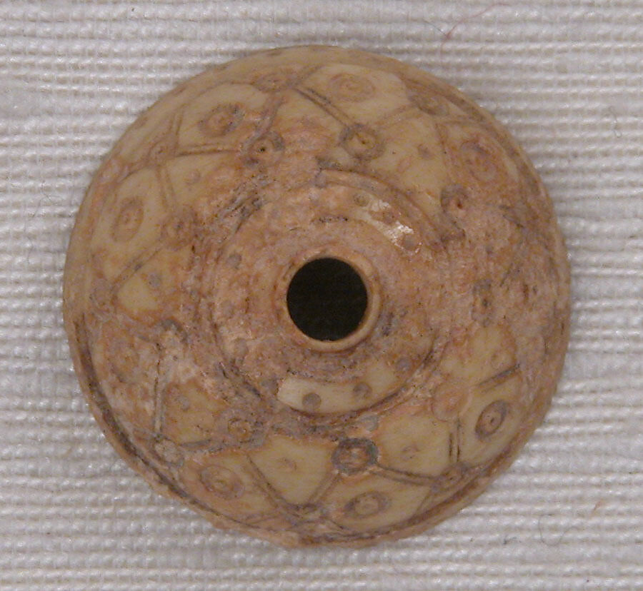 Button or Bead, Bone; incised and inlaid with paint