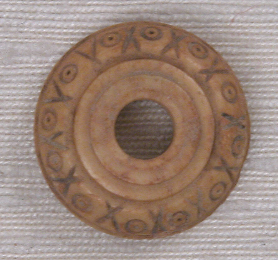 Button or Bead, Bone; incised and inlaid with paint