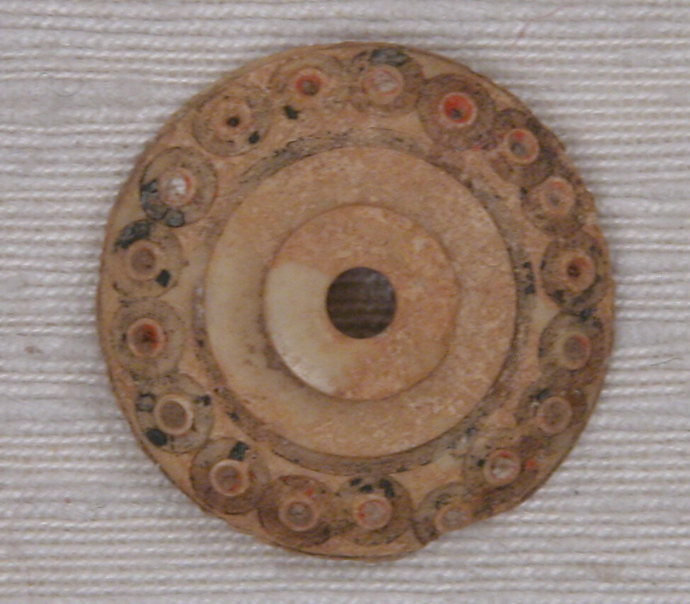 Button or Bead, Bone; incised and inlaid with paint