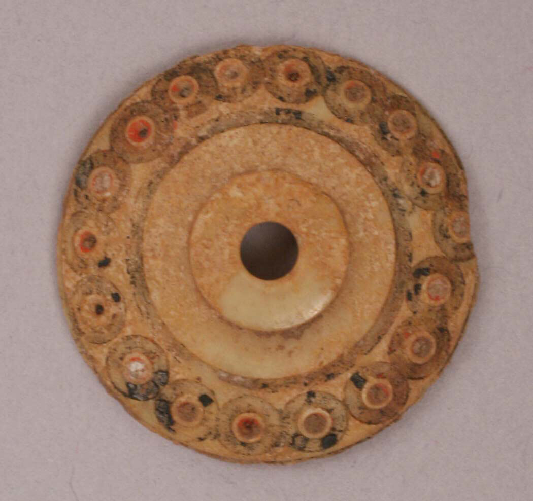 Button or Bead, Bone; incised and inlaid with paint 