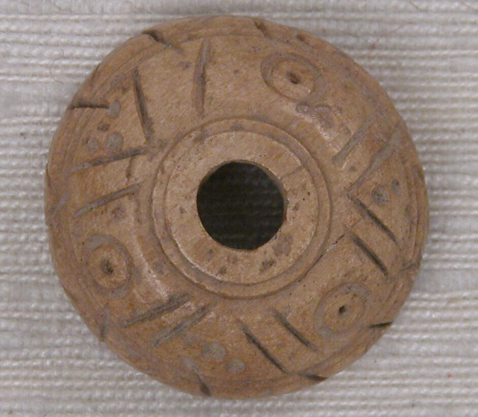 Button or Bead, Bone; incised and inlaid with paint