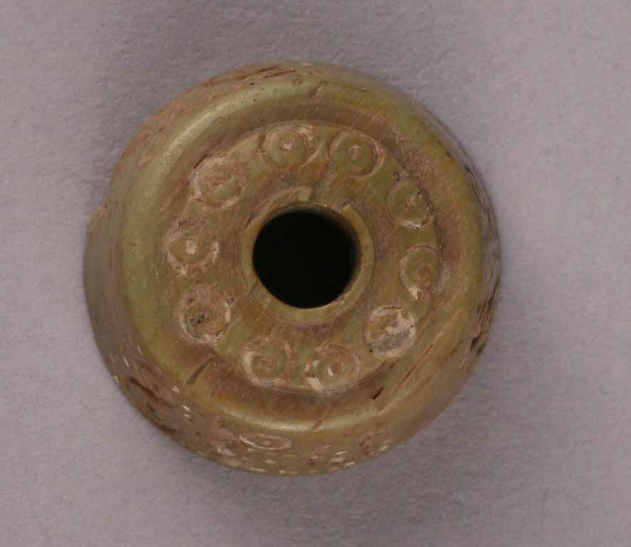 Button or Bead, Bone; tinted, incised, and inlaid with paint 