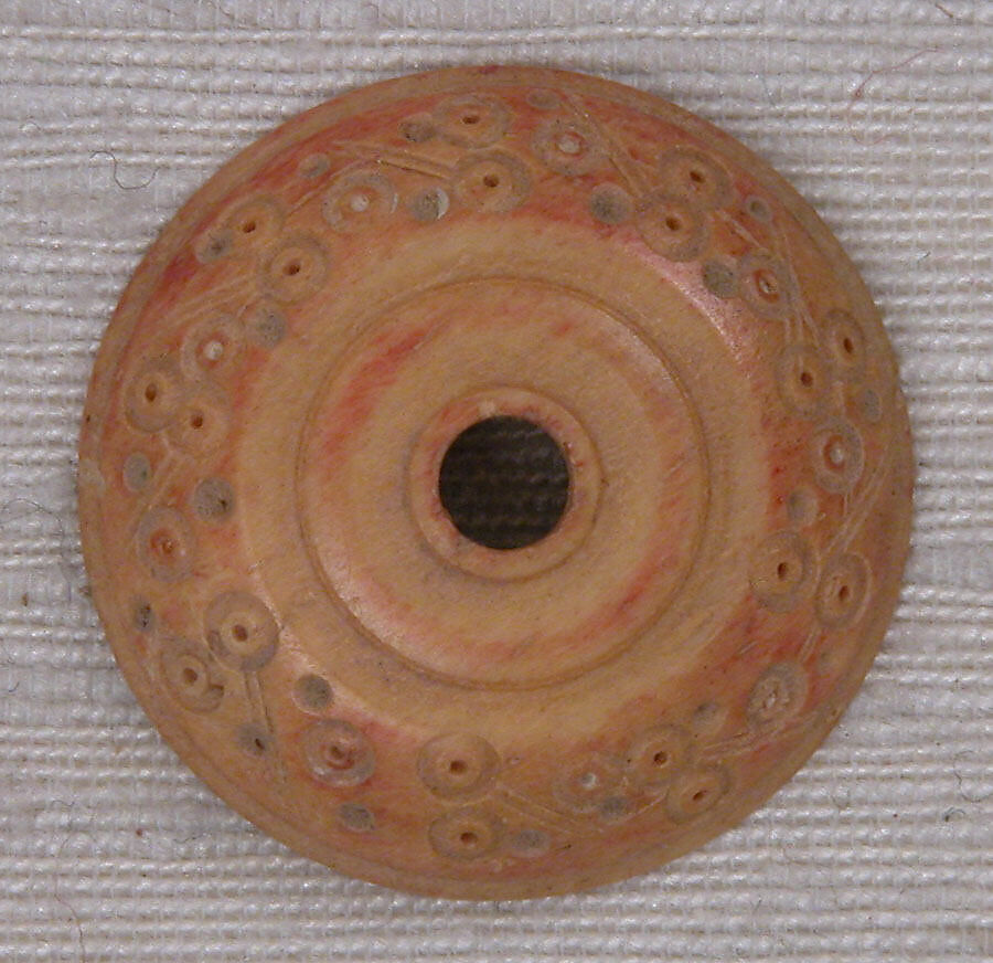 Button or Bead, Bone; tinted, incised, and inlaid with paint