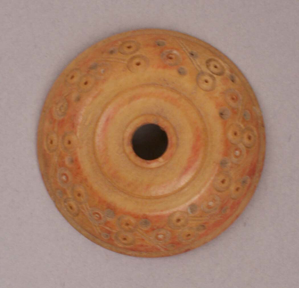 Button or Bead, Bone; tinted, incised, and inlaid with paint 