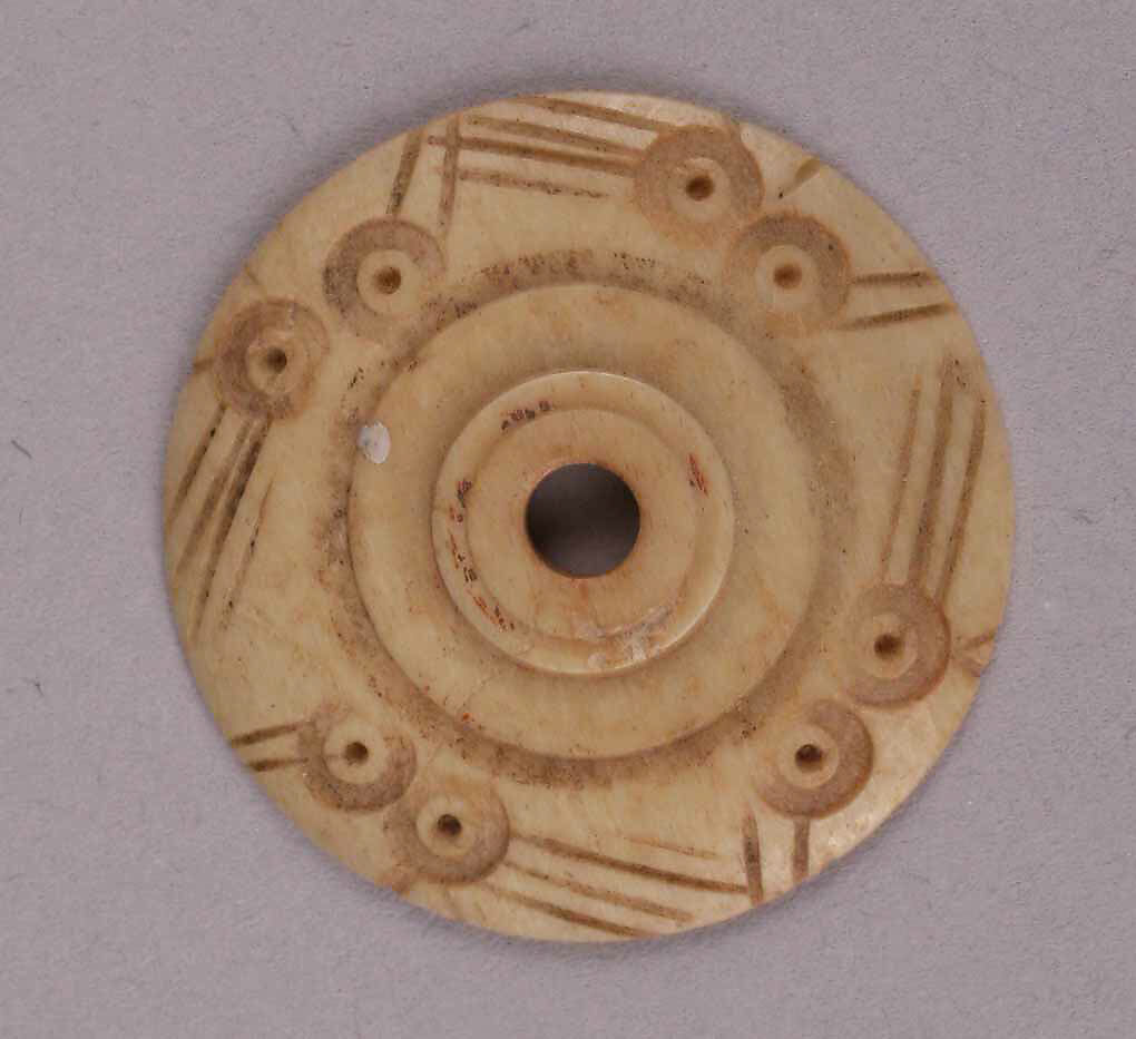 Button or Bead, Bone; incised and inlaid with paint