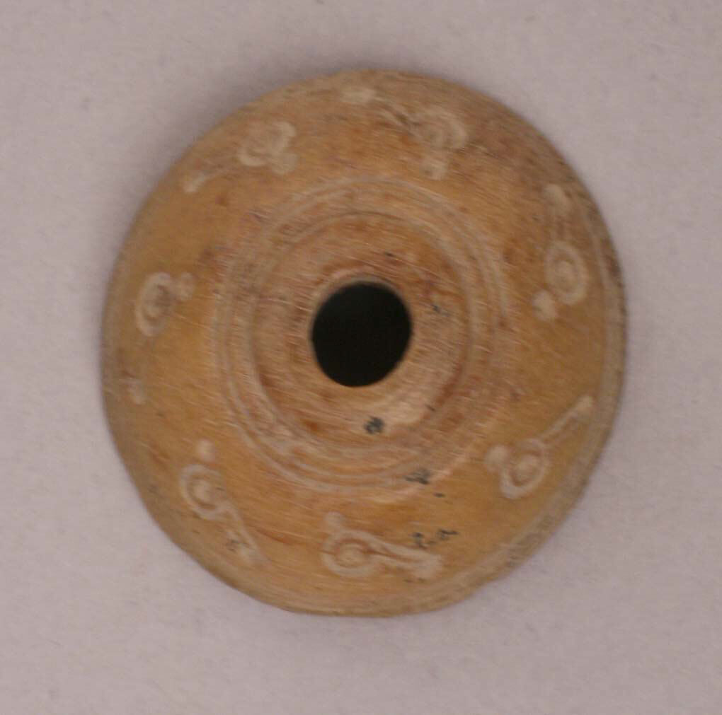 Button or Bead, Bone; incised and inlaid with paint