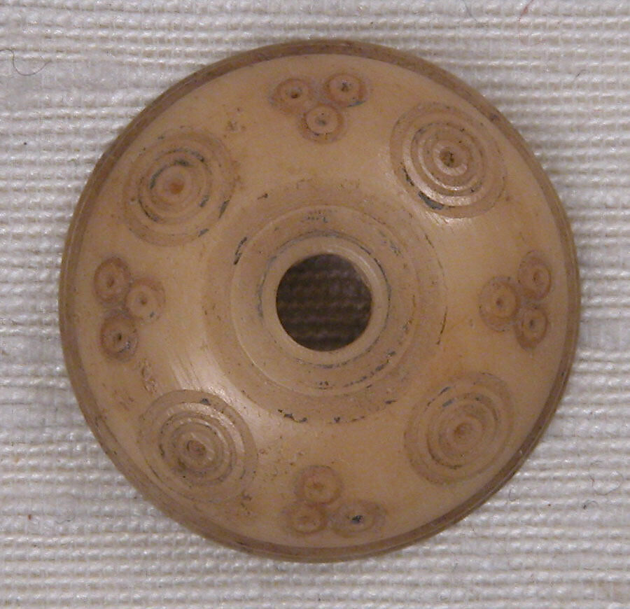 Button or Bead, Bone; incised and inlaid with paint