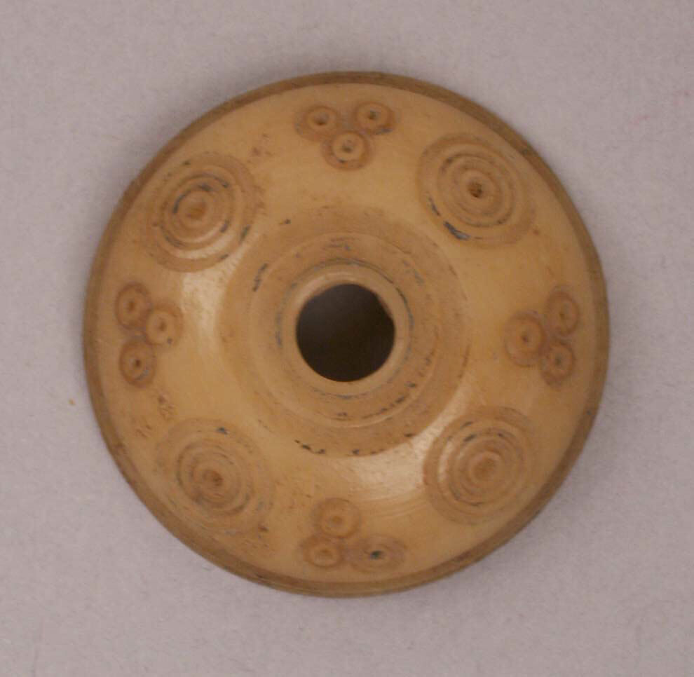 Button or Bead, Bone; incised and inlaid with paint
