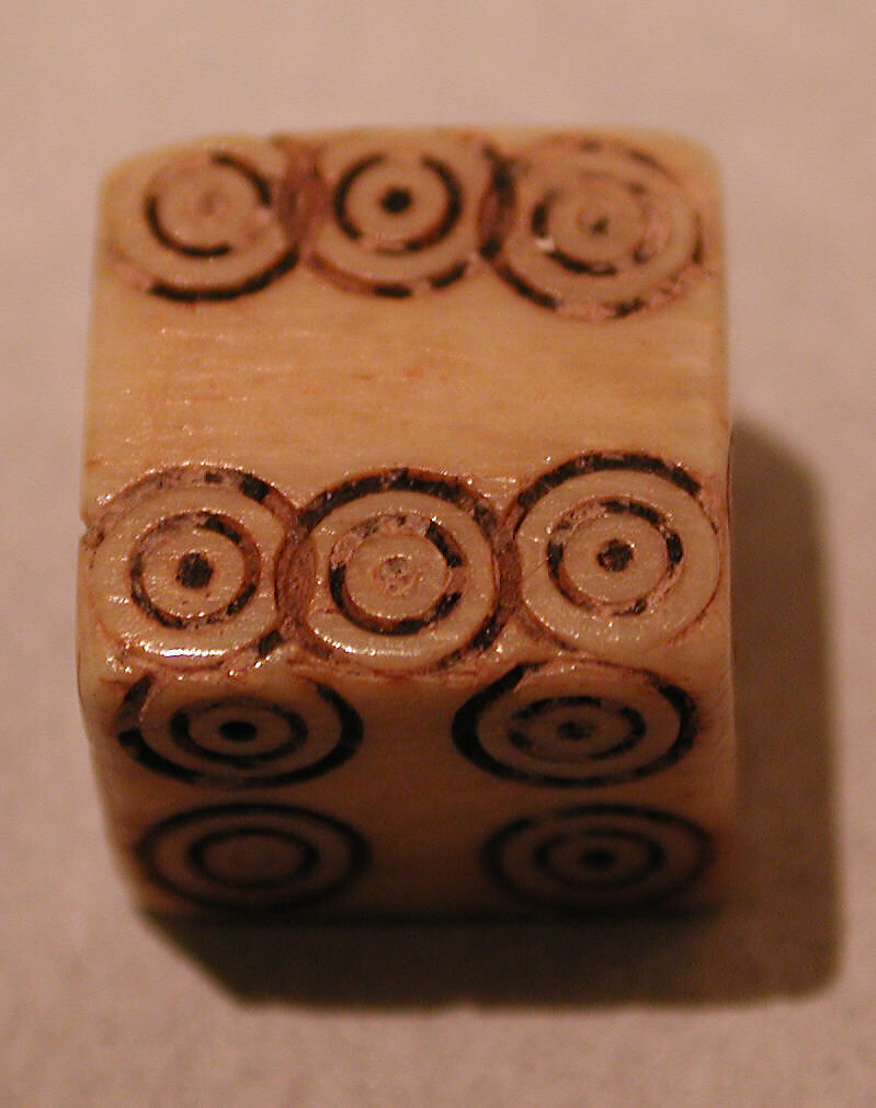 Dice, Ivory or bone; incised and inlaid with paint