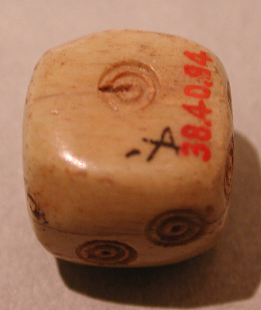 Dice, Ivory or bone; incised and inlaid with paint