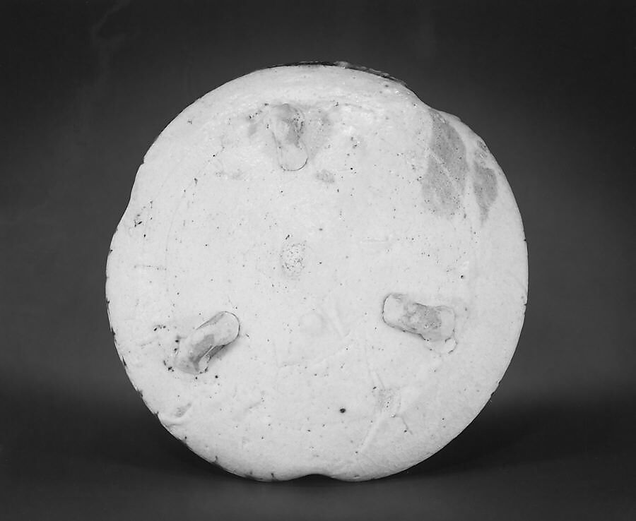 Dish, Pottery; for tea ceremony, with design of flowering prunus and grass (Mino ware, Shino type), Japan