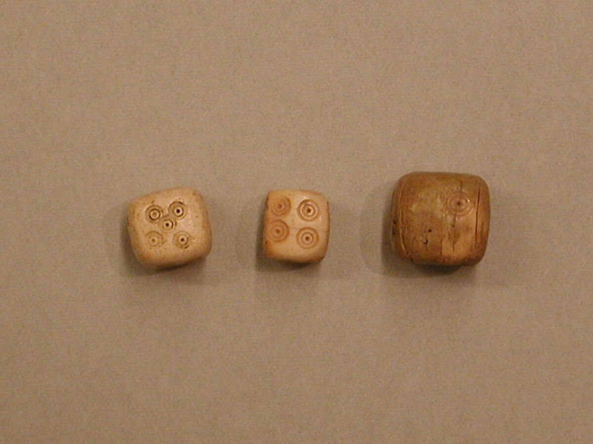 Dice, Ivory or bone; incised and inlaid with paint
