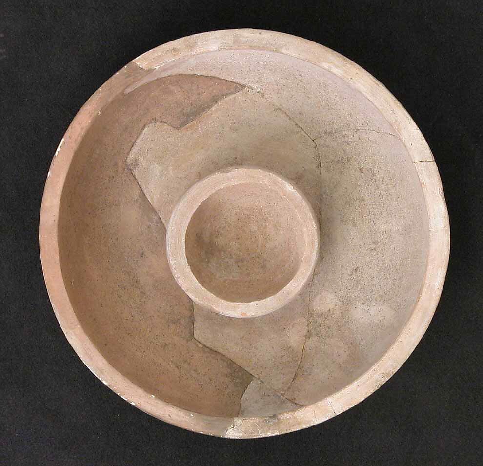 Bowl or Lamp, Earthenware; slip covered, unglazed 