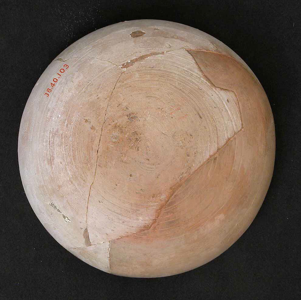 Bowl or Lamp, Earthenware; slip covered, unglazed