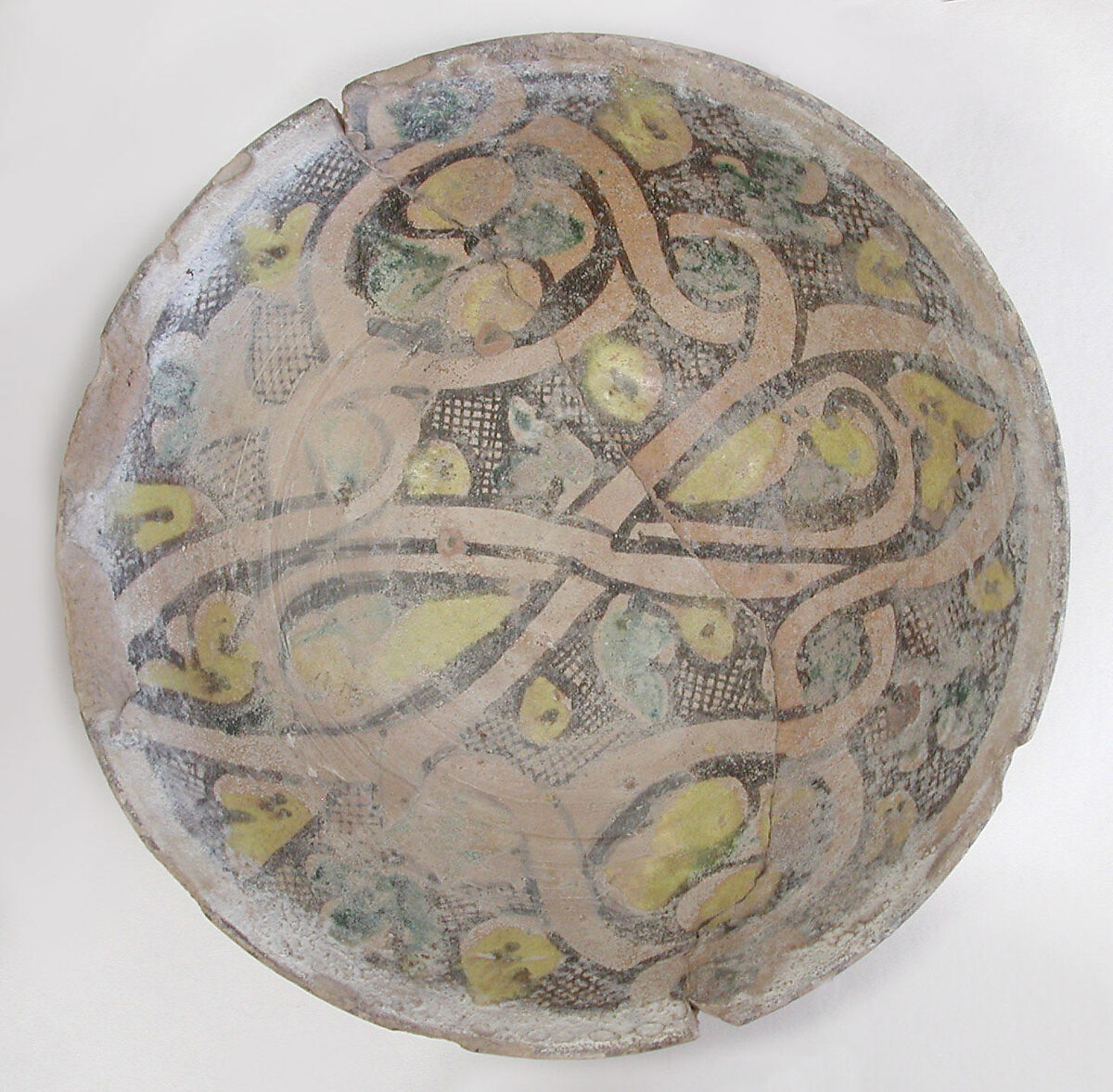 Buffware Bowl, Earthenware; polychrome decoration under transparent glaze (buff ware) 