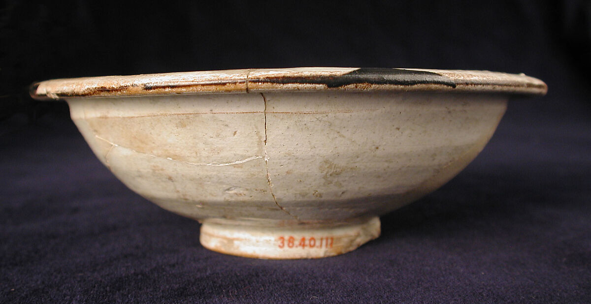 Three Bowls with Floriated Kufic Inscriptions, Earthenware; white slip with black slip decoration under transparent glaze