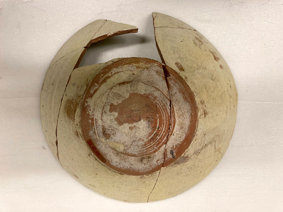 Bowl, Earthenware; white slip under clear yellow glaze