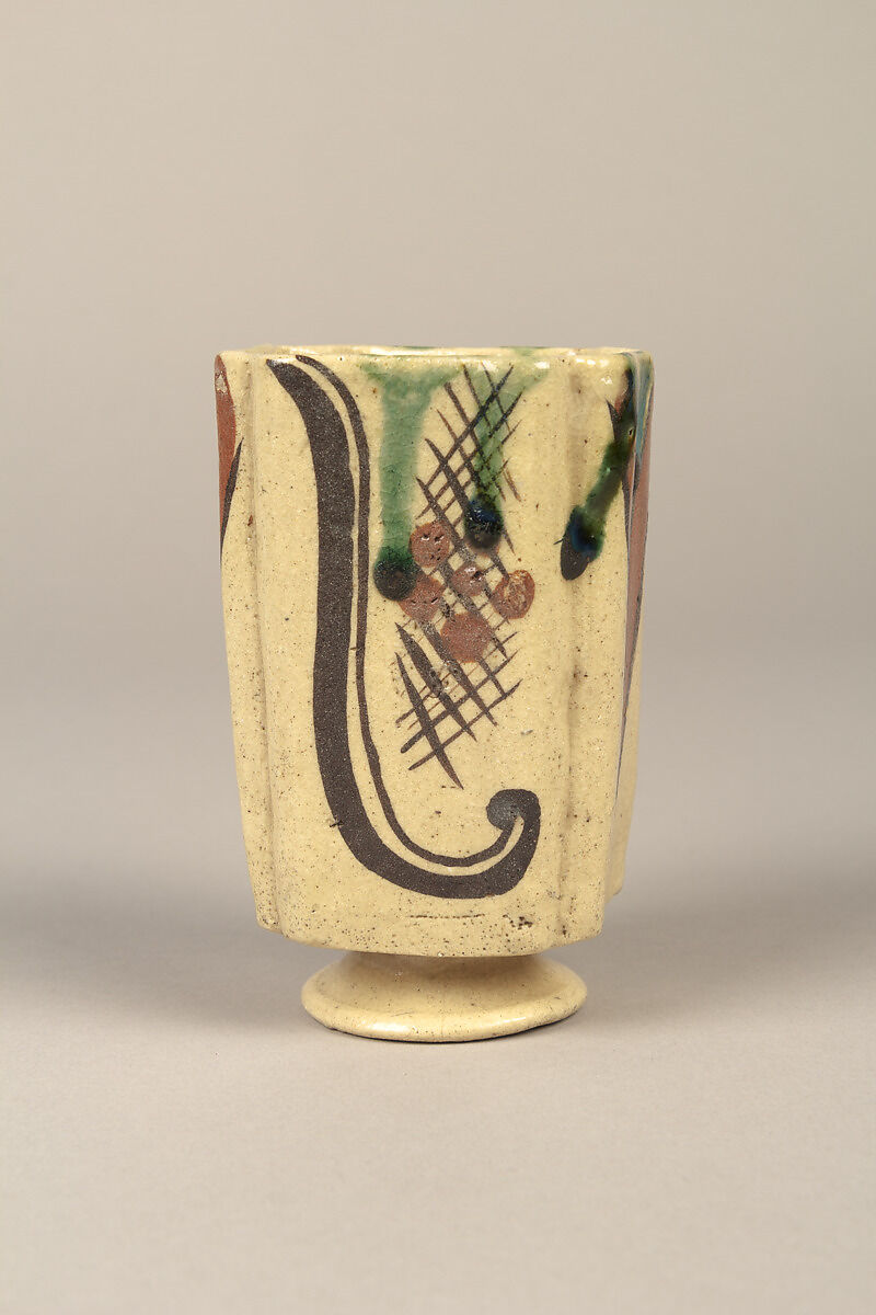 One from set of five squared food vessels (mukōzuke) for tea-gathering meal, Stoneware with iron-oxide and copper green overglaze decoration (Mino ware, Yashichida Oribe type), Japan