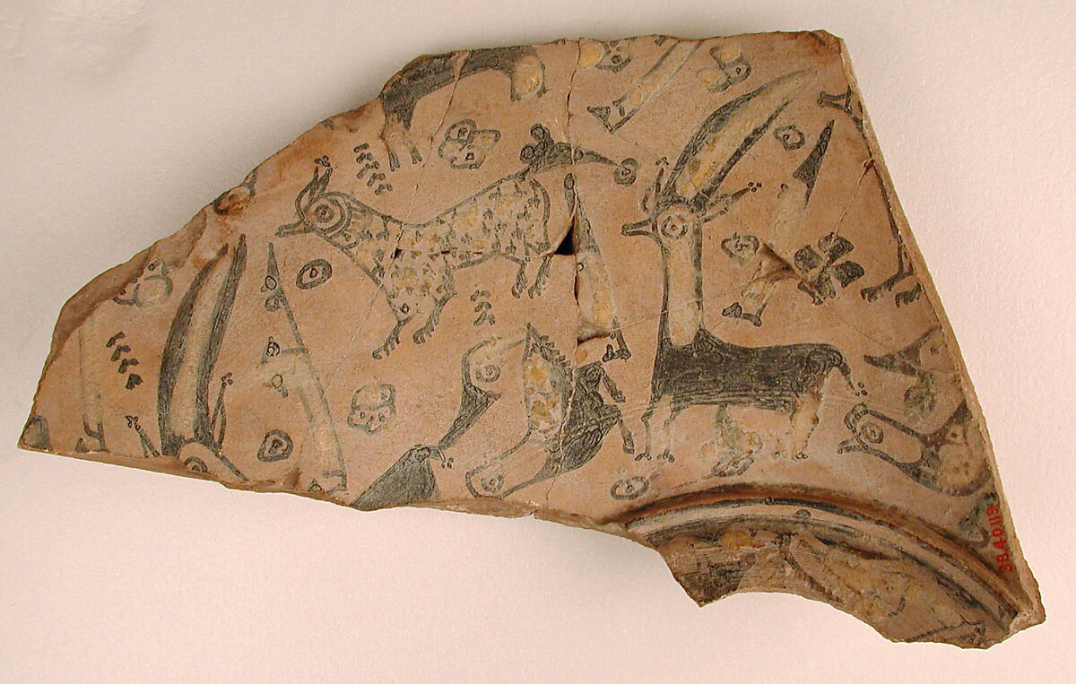 Buff Ware Fragment with Animal Decoration, Earthenware; polychrome decoration under transparent glaze (buff ware)