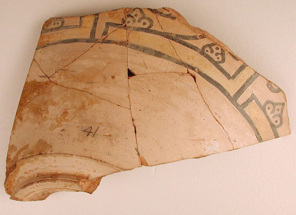 Buff Ware Fragment with Animal Decoration, Earthenware; polychrome decoration under transparent glaze (buff ware)