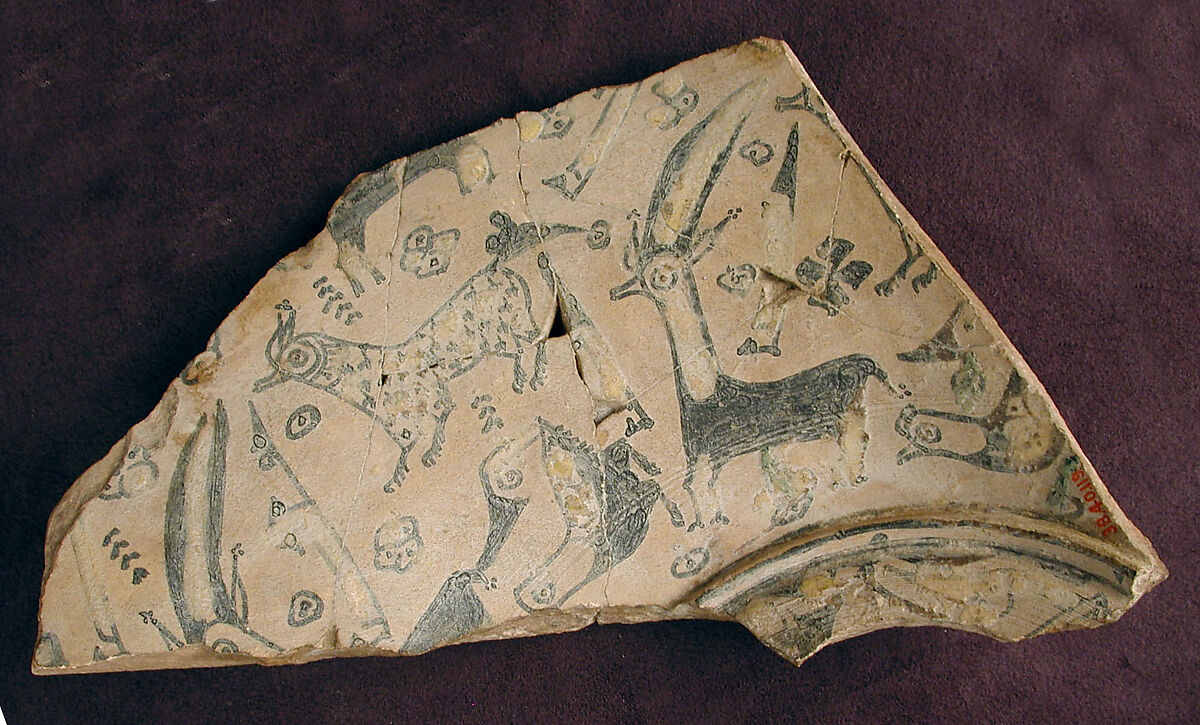 Buff Ware Fragment with Animal Decoration, Earthenware; polychrome decoration under transparent glaze (buff ware)