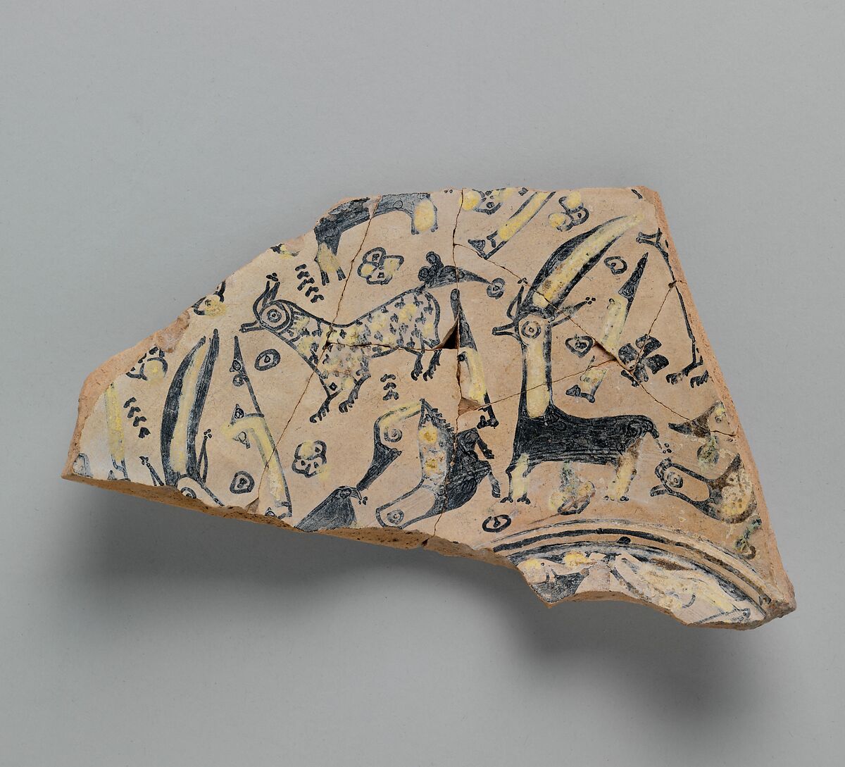 Buff Ware Fragment with Animal Decoration, Earthenware; polychrome decoration under transparent glaze (buff ware) 