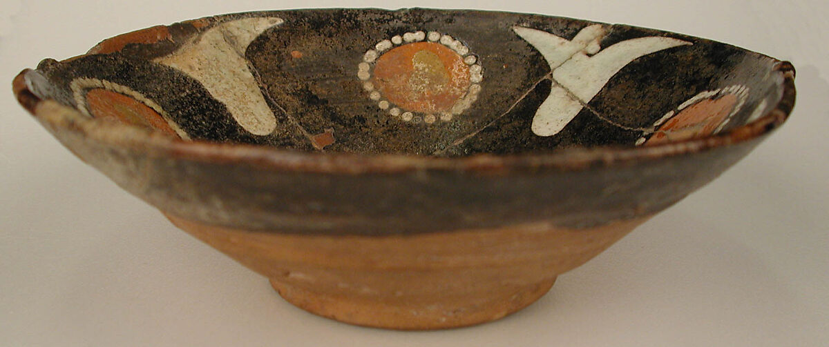 Bowl with Polychrome Decoration on a Black Slip Ground, Earthenware; black slip with polychrome slip decoration under transparent glaze