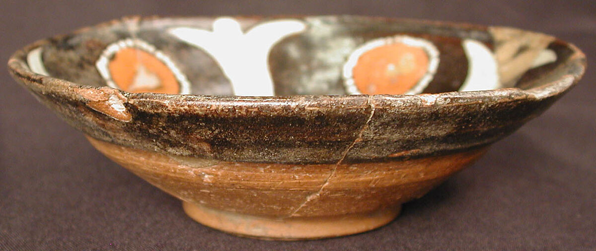 Bowl with Polychrome Decoration on a Black Slip Ground, Earthenware; black slip with polychrome slip decoration under transparent glaze