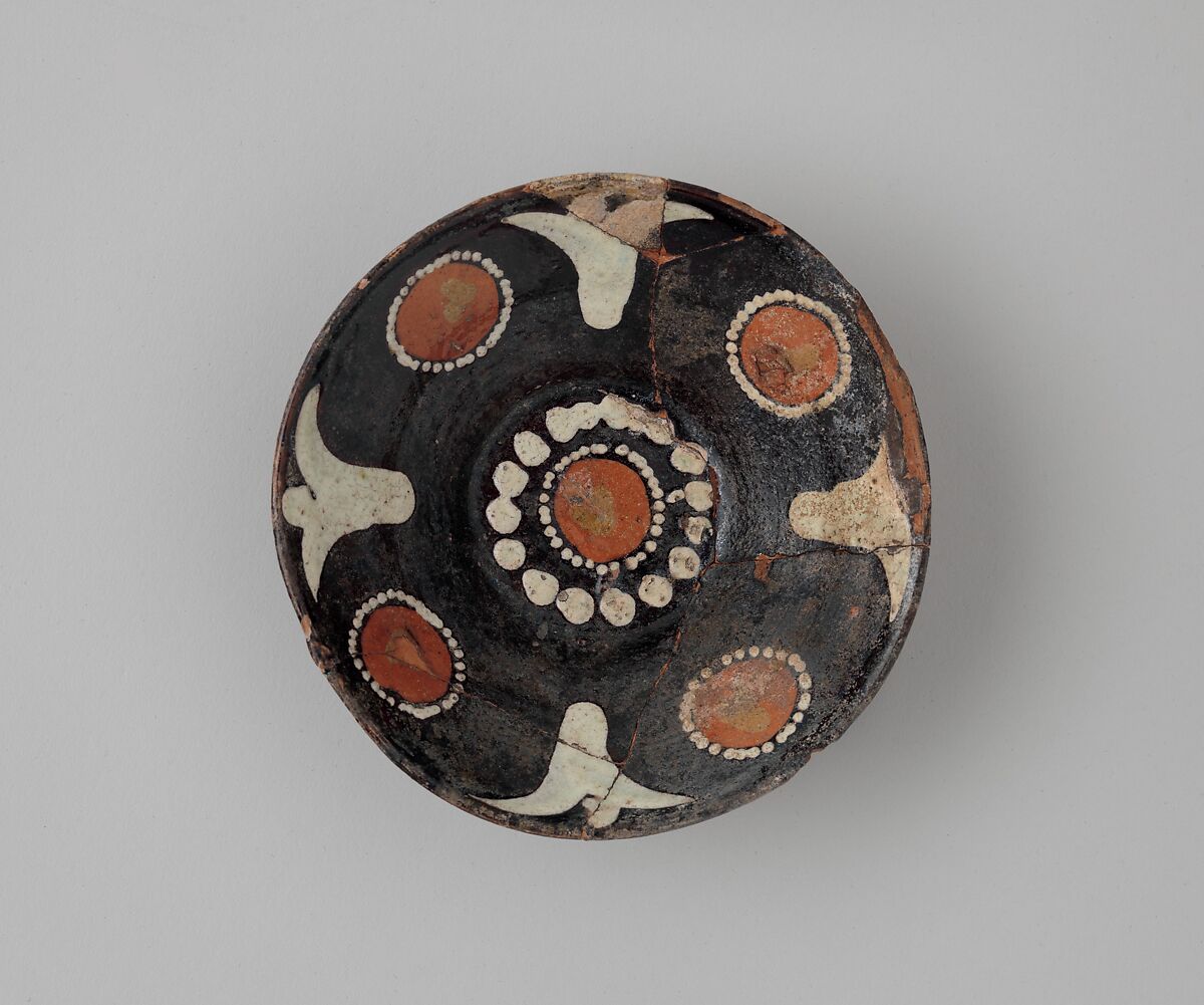 Bowl with Polychrome Decoration on a Black Slip Ground, Earthenware; black slip with polychrome slip decoration under transparent glaze 