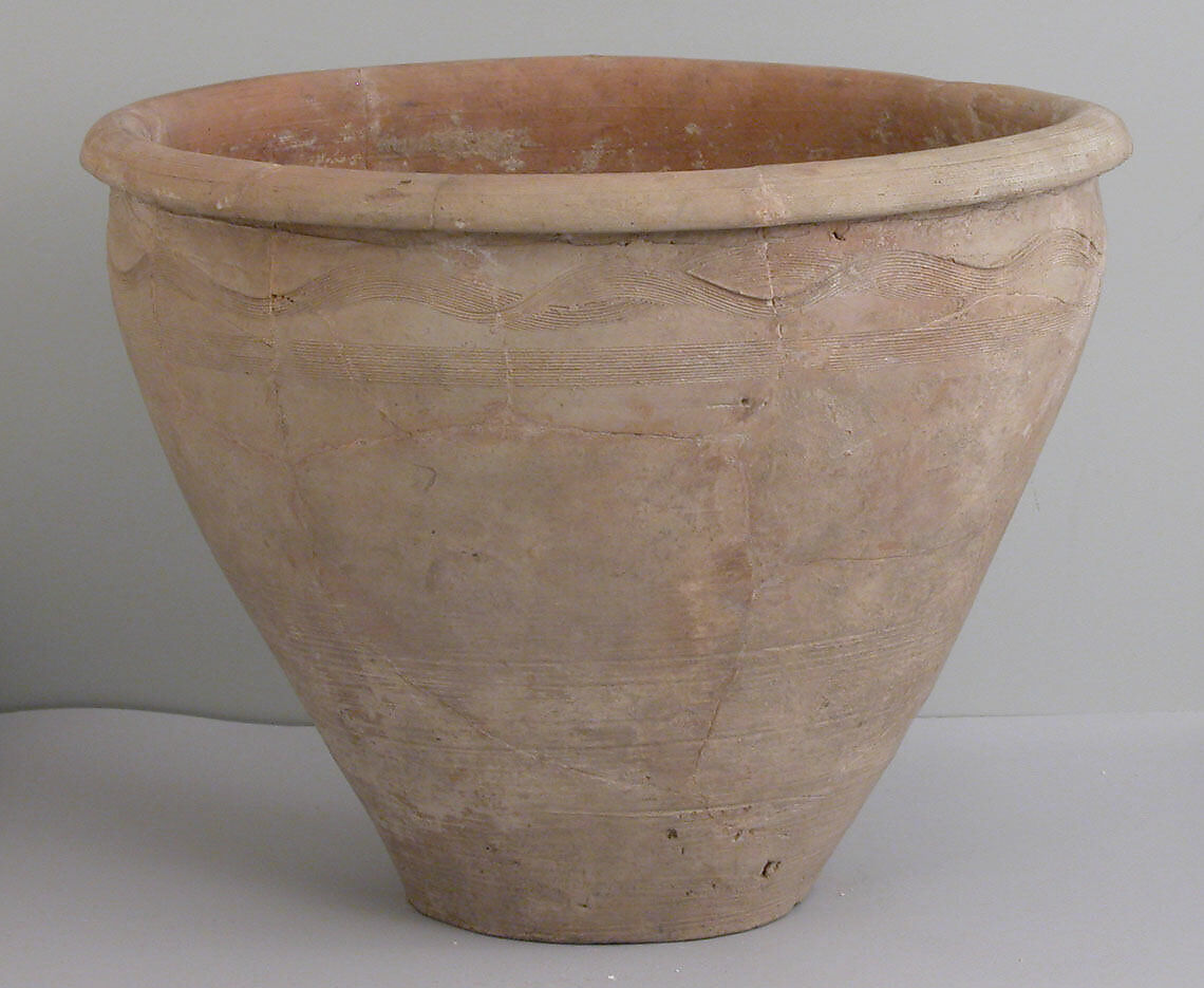 Bowl, Earthenware; slip covered and incised, unglazed 