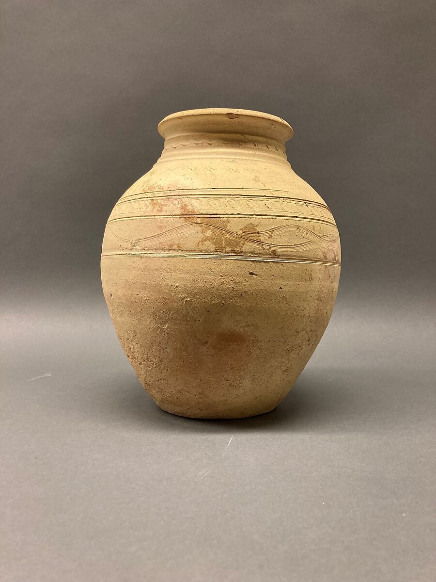 Jar, Earthenware; slip covered and incised, unglazed 
