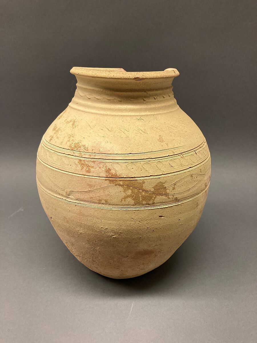 Jar, Earthenware; slip covered and incised, unglazed
