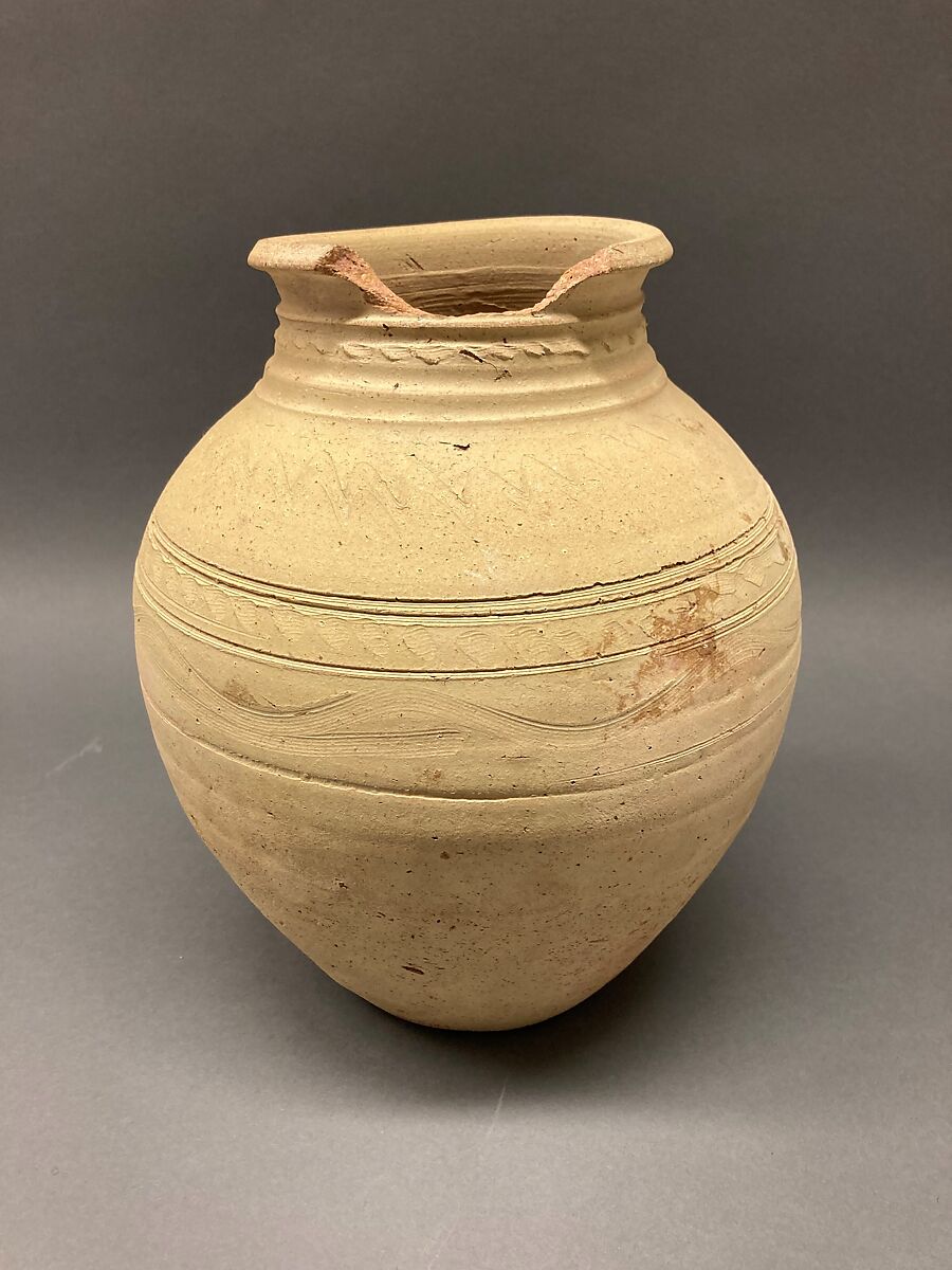 Jar, Earthenware; slip covered and incised, unglazed