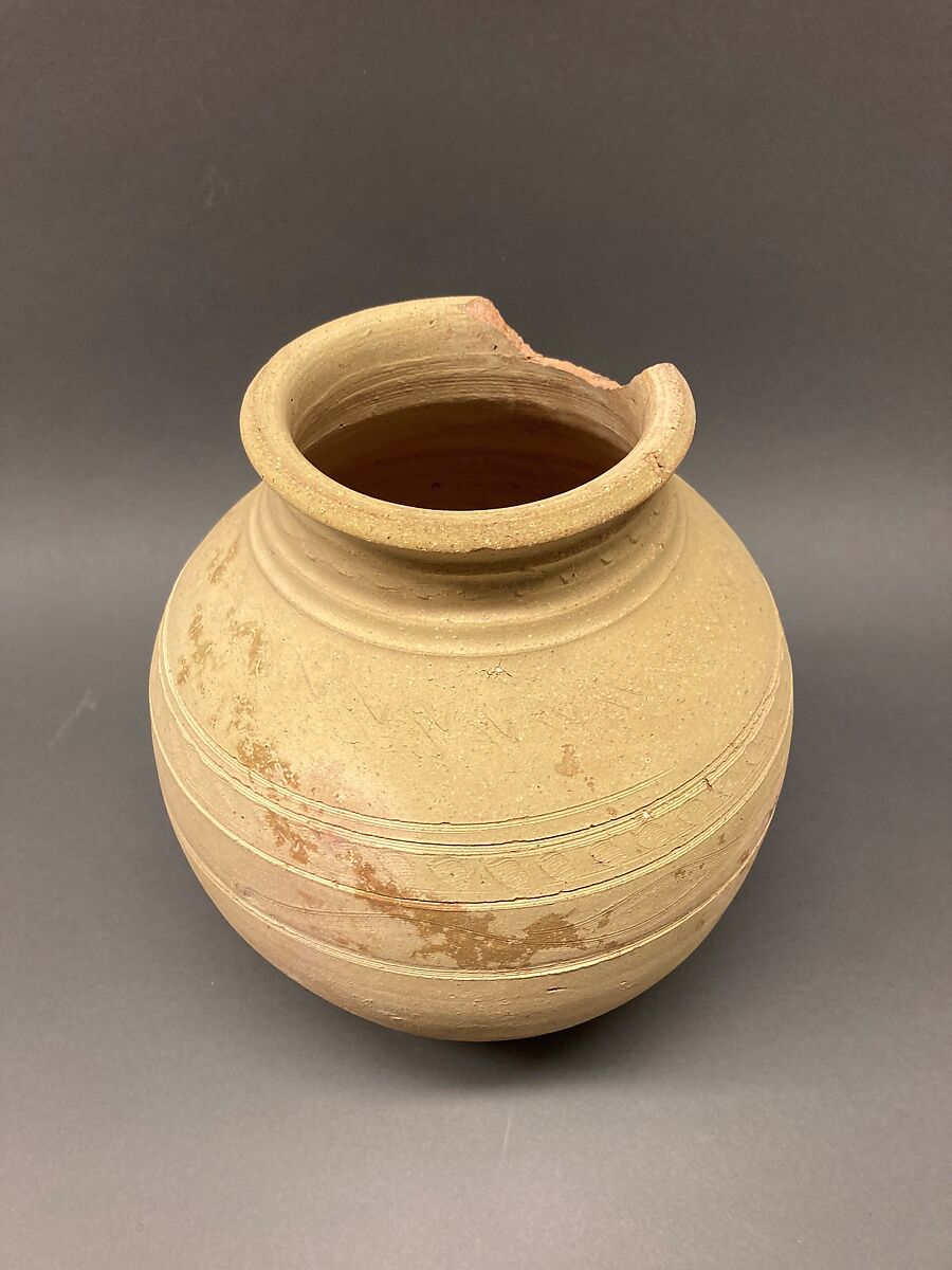 Jar, Earthenware; slip covered and incised, unglazed