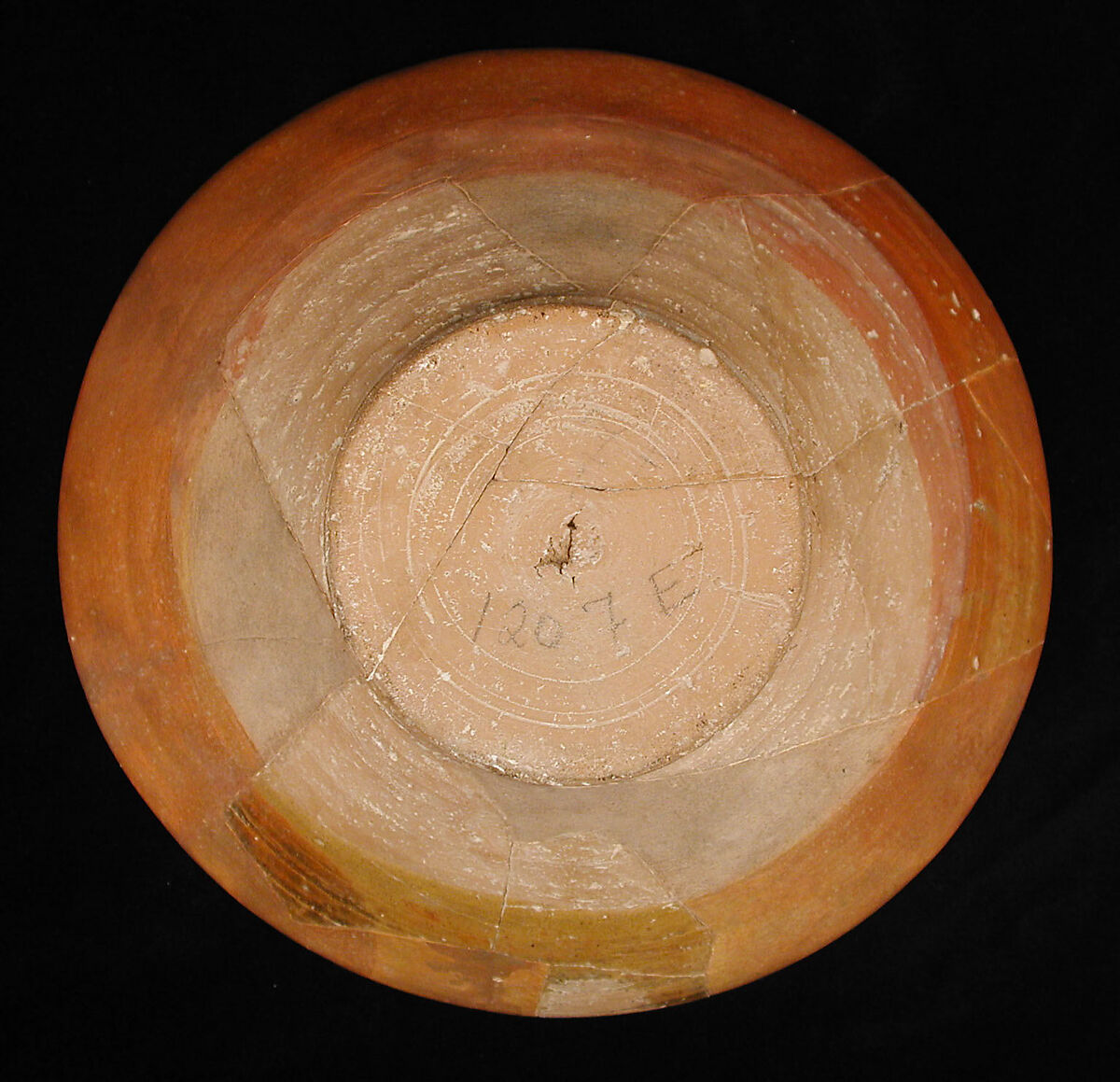 Bowl, Earthenware; red slip with polychrome slip decoration under transparent glaze