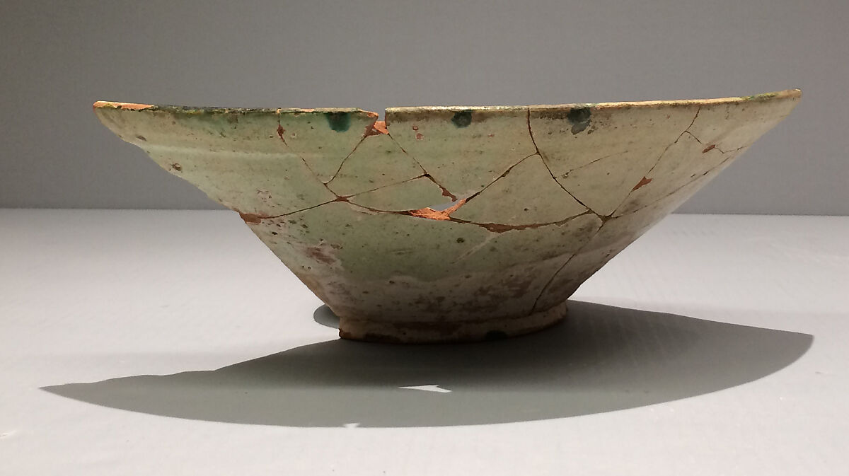 Fragments of a Bowl, Earthenware; white slip, incised and splashed with polychrome glazes under transparent glaze (sgraffito ware)