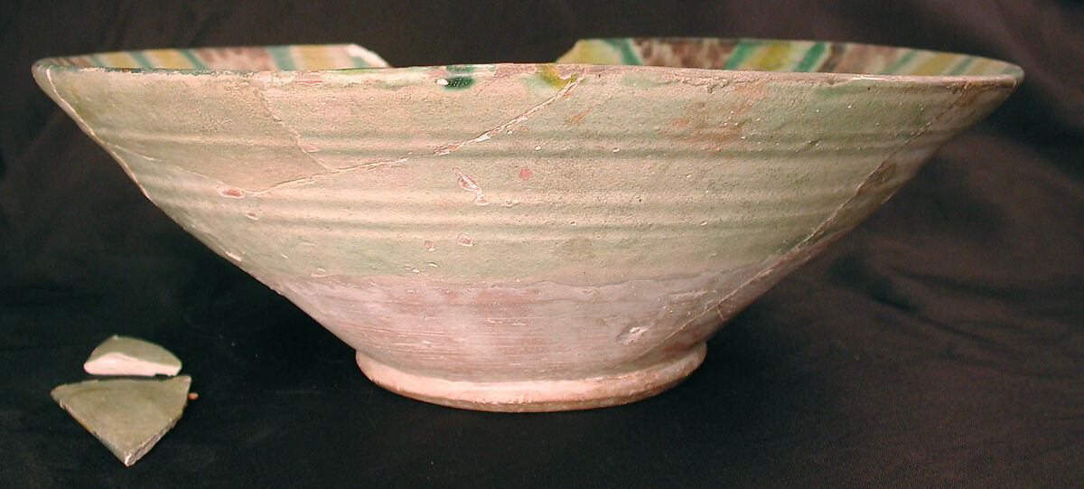 Bowl, Earthenware; white glaze with polychrome decoration under transparent colorless glaze, incised