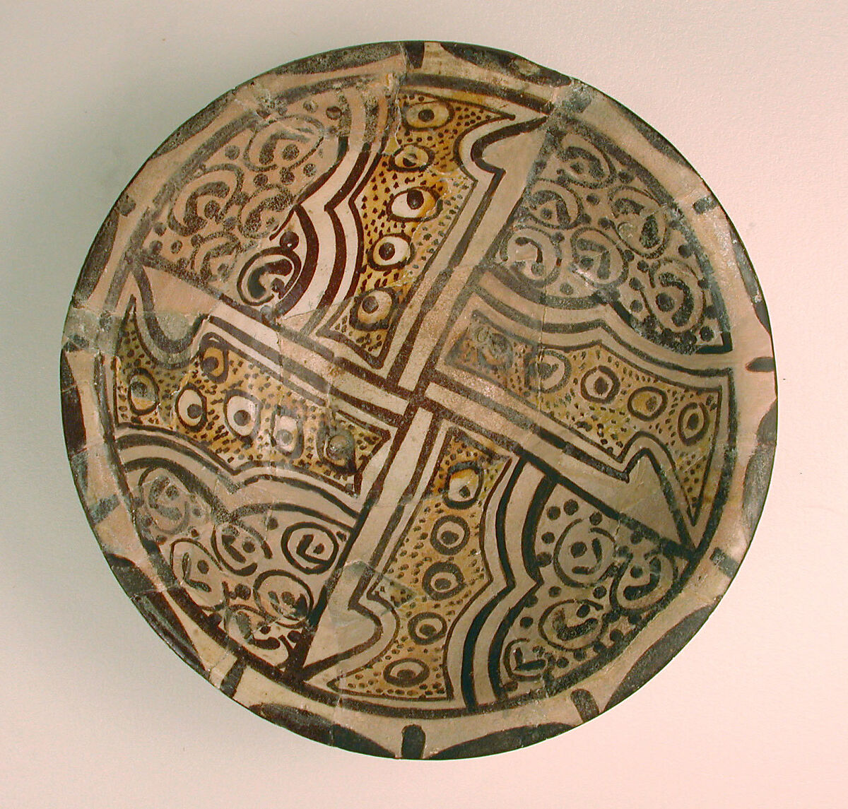 Imitation Bichrome Luster Bowl, Earthenware; white slip with polychrome slip decoration under transparent glaze