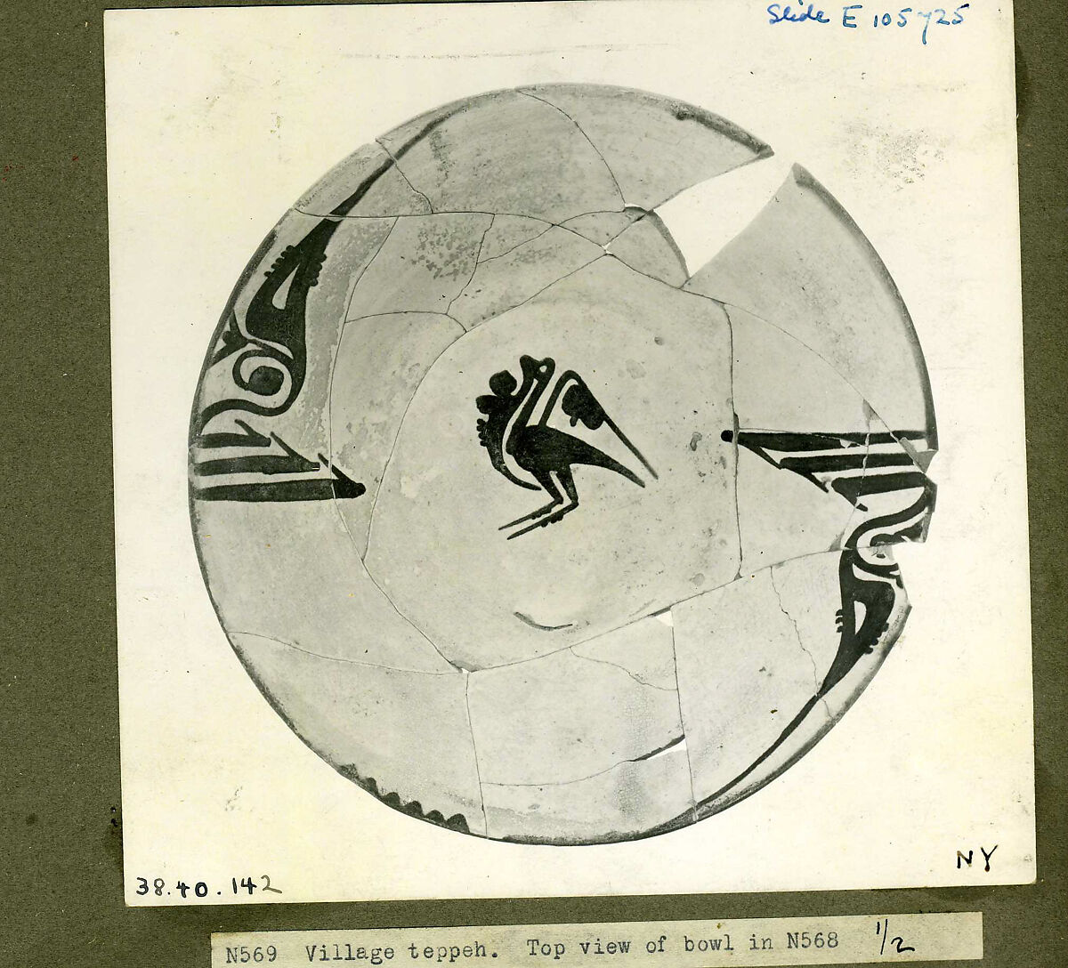 Bowl, Earthenware; white slip with monochrome slip decoration under transparent glaze