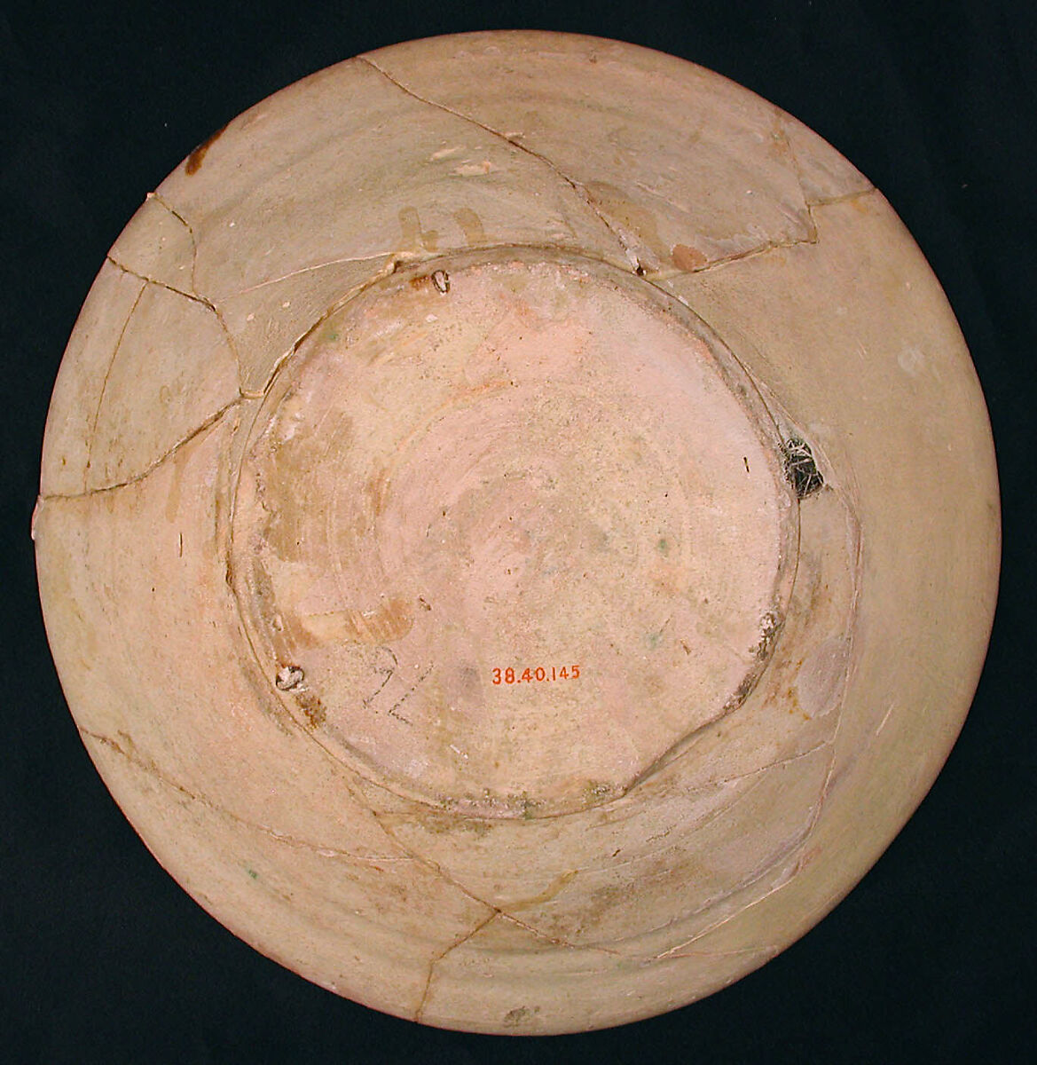 Bowl, Earthenware; white slip, incised and splashed with polychrome glazes under transparent glaze (sgraffito ware)