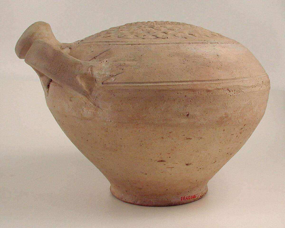Flask with Molded Decoration, Earthenware; molded decoration, unglazed